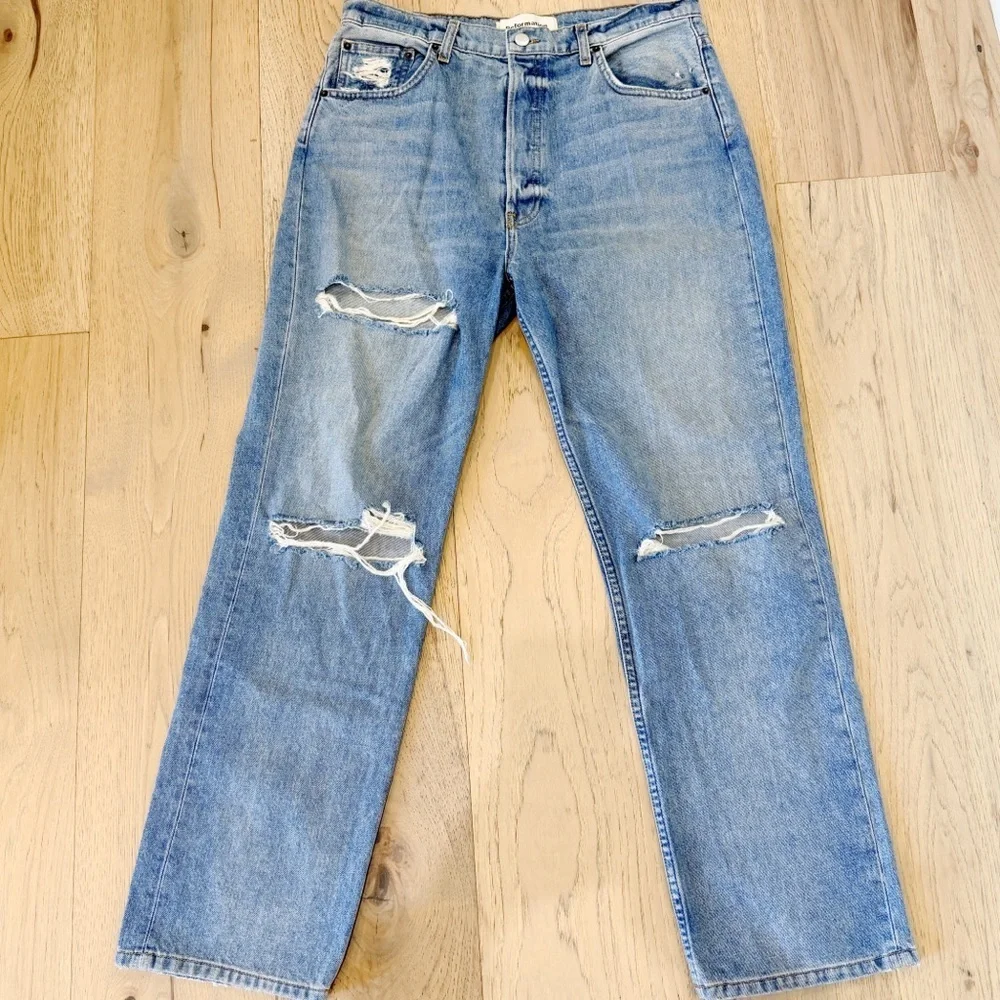 Reformation 31 Cynthia High Rise Relaxed Distressed Jeans Light Blue Oahu Wash